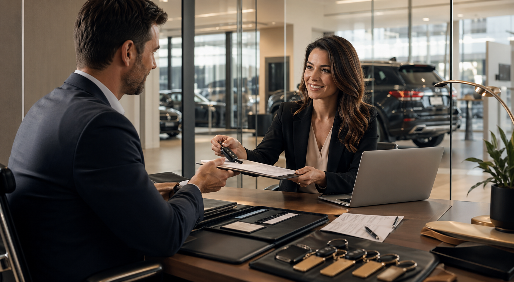Dealership concierge service with keys and paperwork